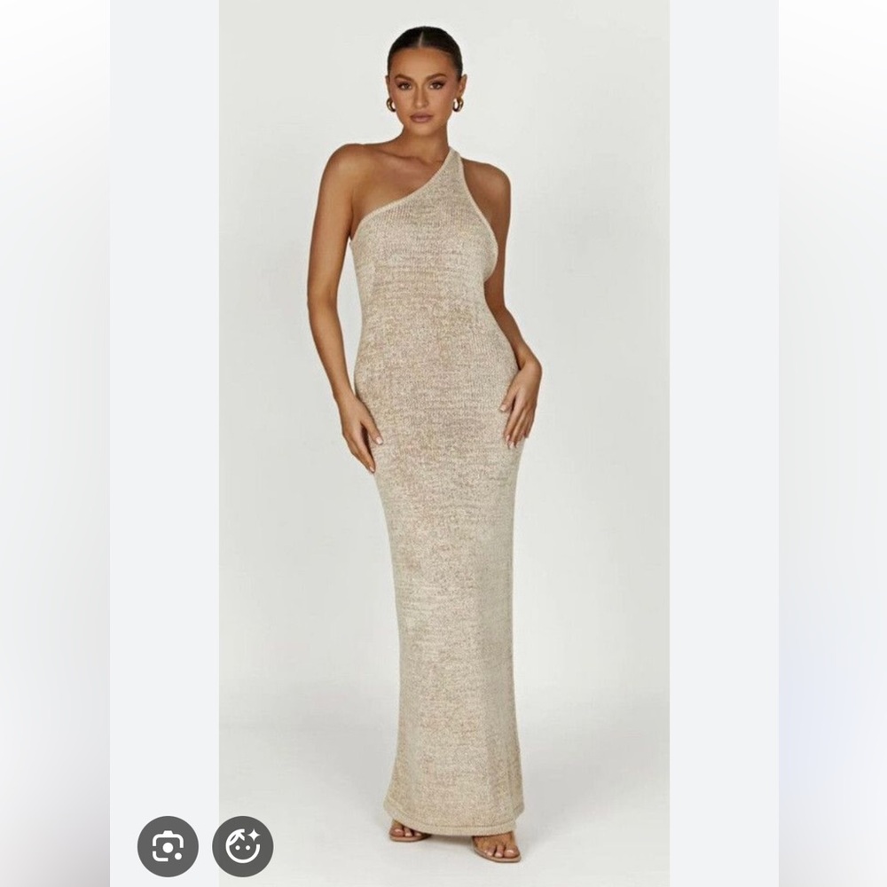NWOT Meshki Paisley One Shoulder Knit Maxi Dress - Tan